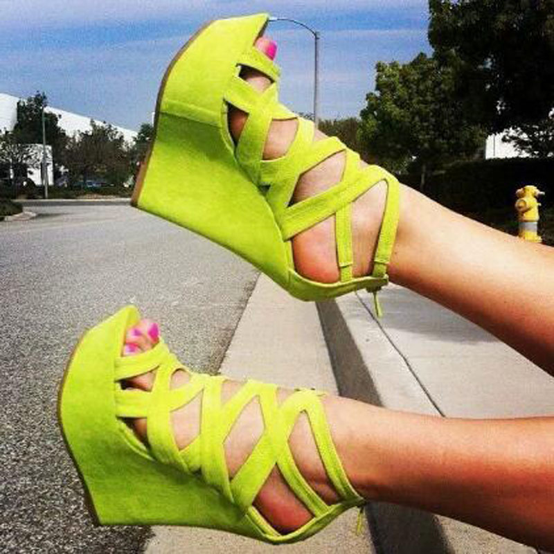 Women'S Shoes Yellow - Sandali con zeppa alta in pelle