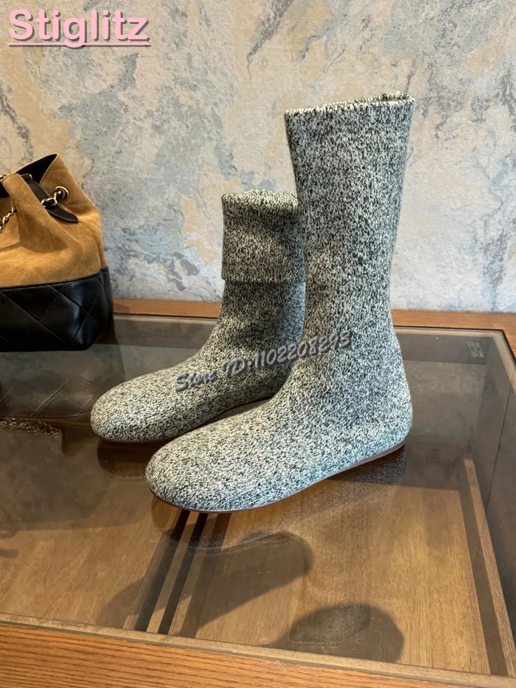 Sock Boot Women - Stivali elasticizzati piatti con punta tonda