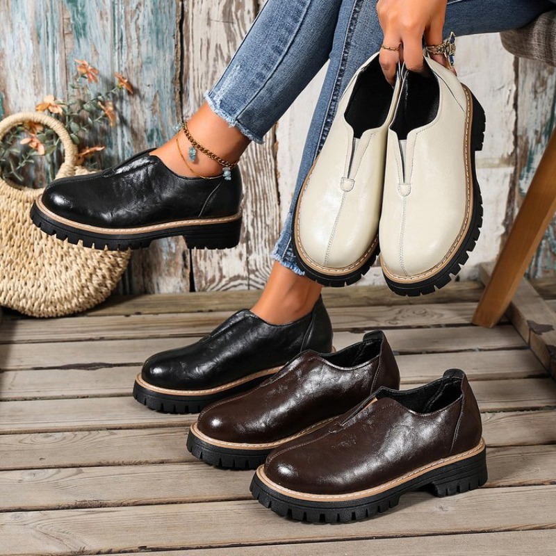 Women'S Shoes Round Toe - Scarpe da Donna in Stile Britannico